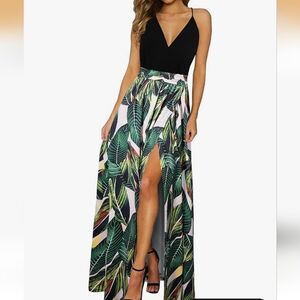 NWOT Tropical Print Maxi Side Slit Dress Sz M